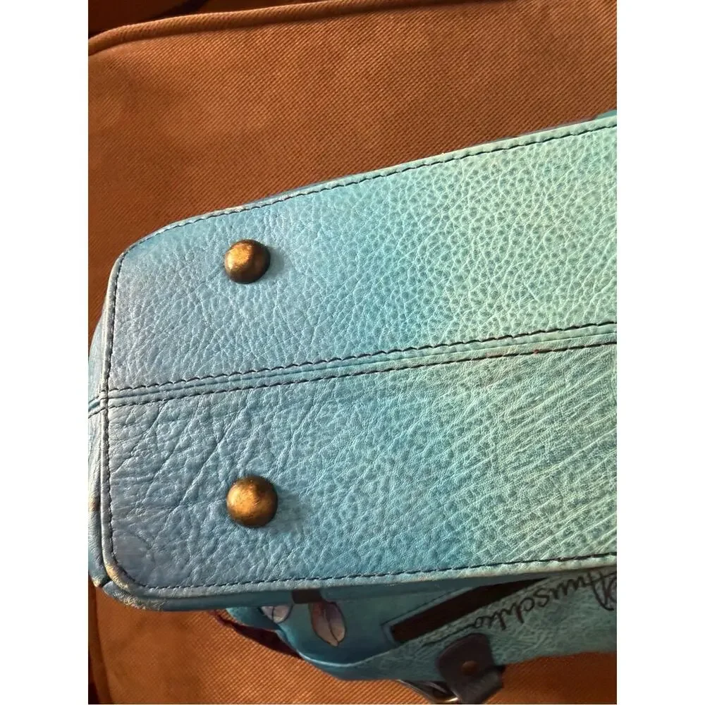 Anuschka Floral Hand Painted Leather Purse Handbag Blue